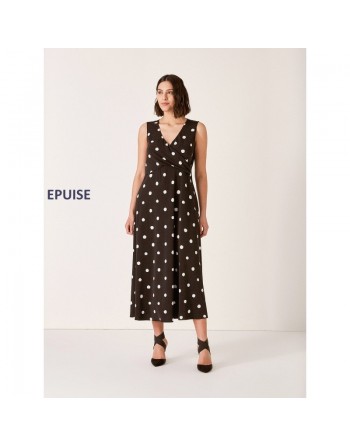 Longue robe noire pois blancs