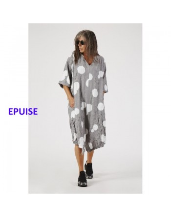 Robe gris argent pois blancs