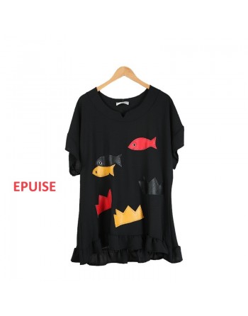 Tunique noire motif poisson