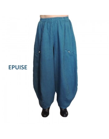 Pantalon large en lin bleu